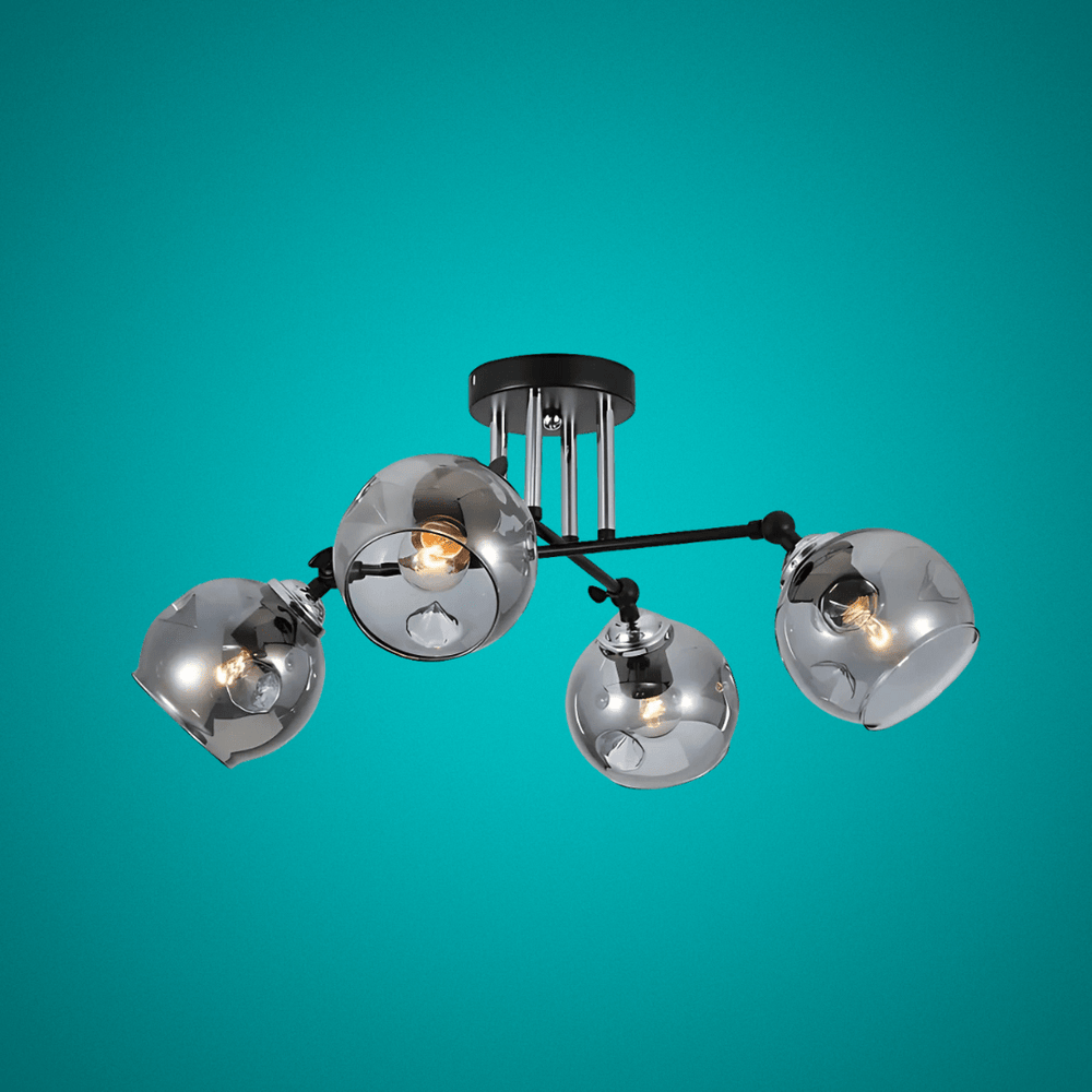 TKLD Ceiling Lights Smoky 4 Lamp Glass Black and Chrome Semi Flush Ceiling Light - 60W
