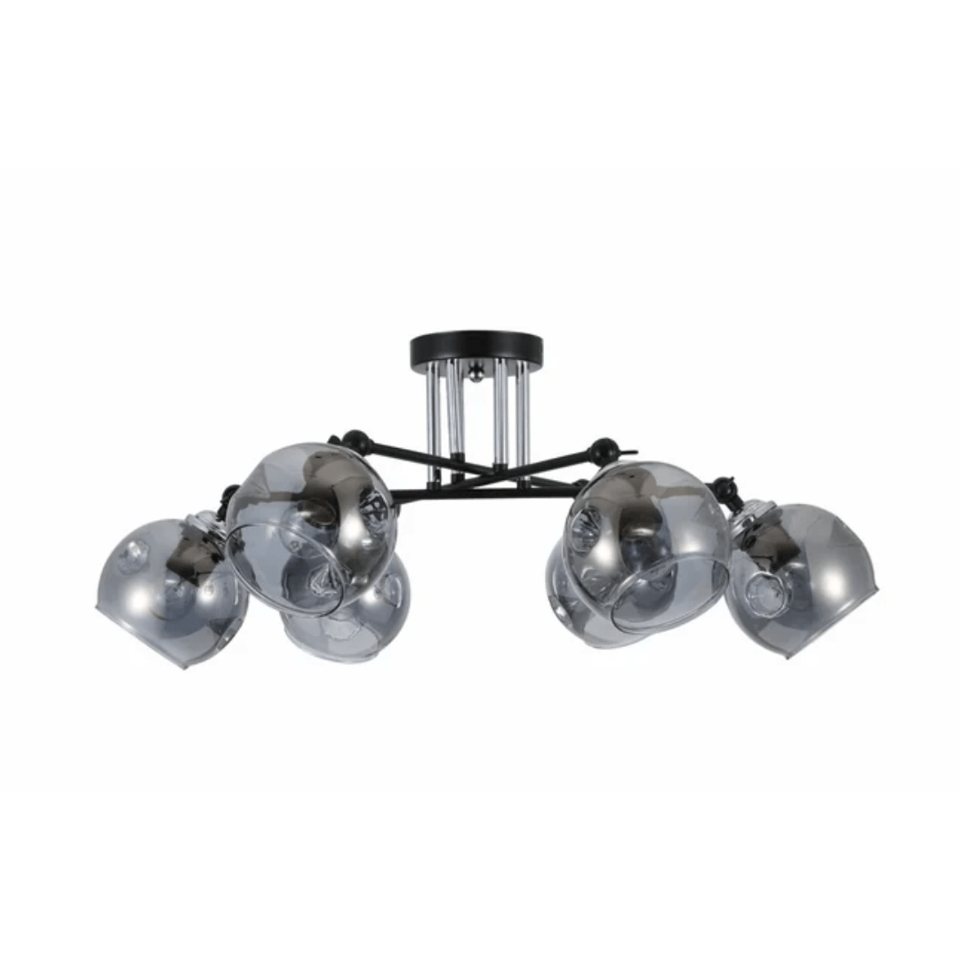 TKLD Ceiling Lights Smoky 6 Lamp Glass Black and Chrome Semi Flush Ceiling Light - 60W