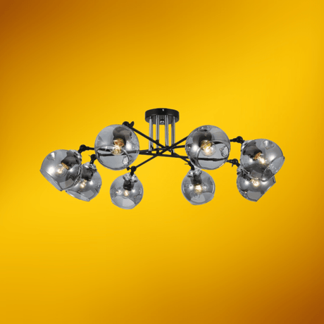 TKLD Ceiling Lights Smoky 8 Lamp Glass Black and Chrome Semi Flush Ceiling Light - 60W