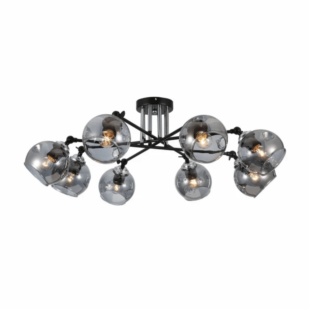 TKLD Ceiling Lights Smoky 8 Lamp Glass Black and Chrome Semi Flush Ceiling Light - 60W