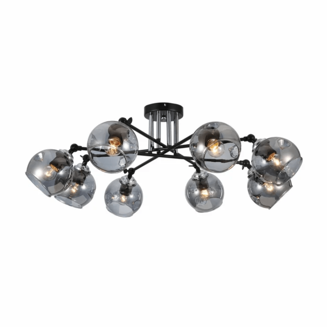 TKLD Ceiling Lights Smoky 8 Lamp Glass Black and Chrome Semi Flush Ceiling Light - 60W