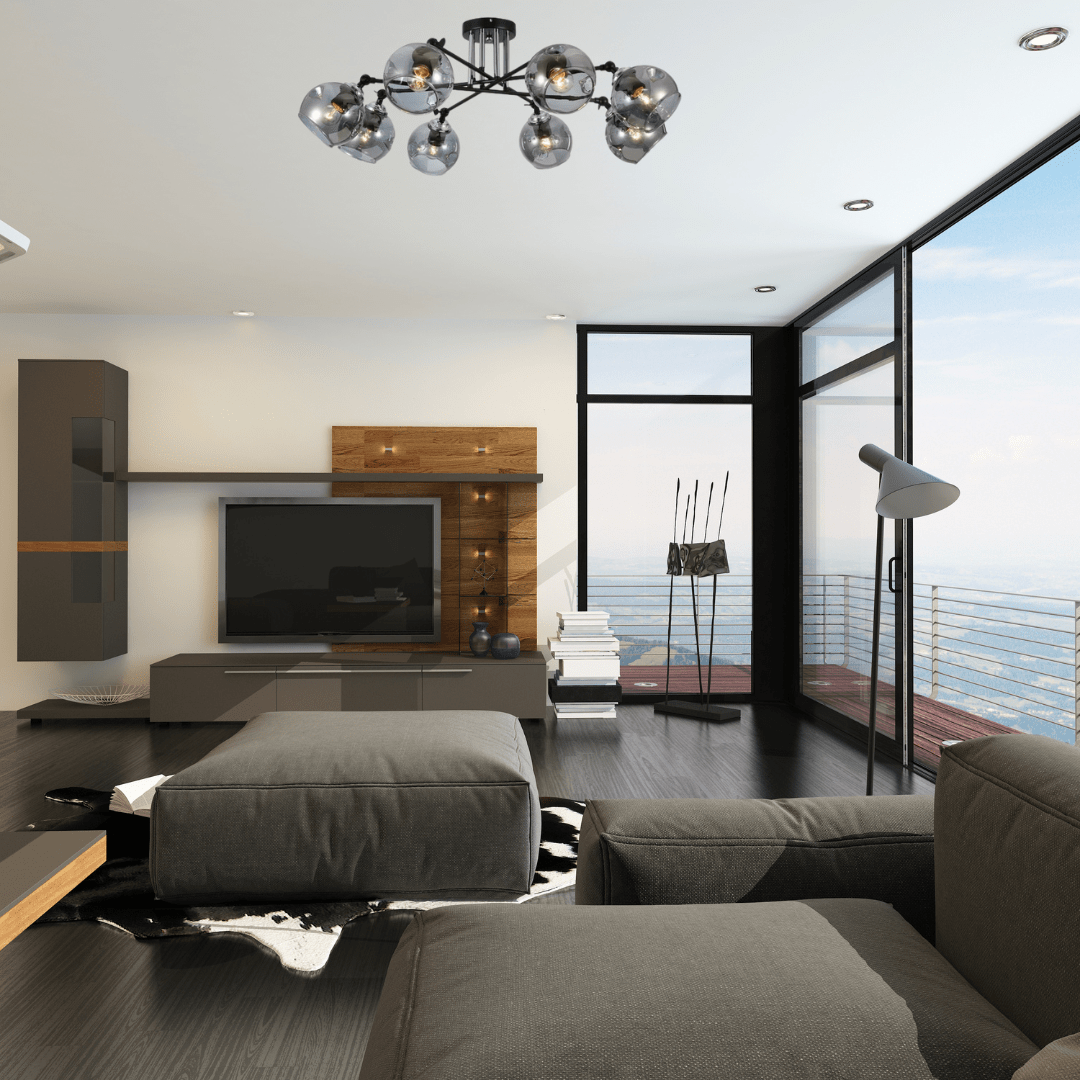 TKLD Ceiling Lights Smoky 8 Lamp Glass Black and Chrome Semi Flush Ceiling Light - 60W