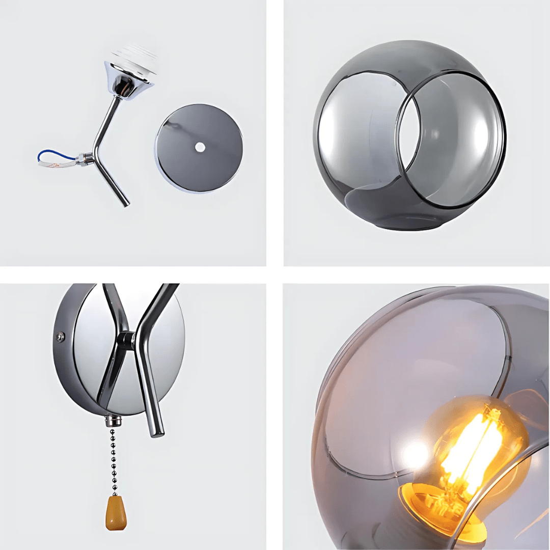 TKLD Wall & Sconce Lights Smoky Barrel Glass Chrome Metal Body Sputnik Modern Wall Light - 60W