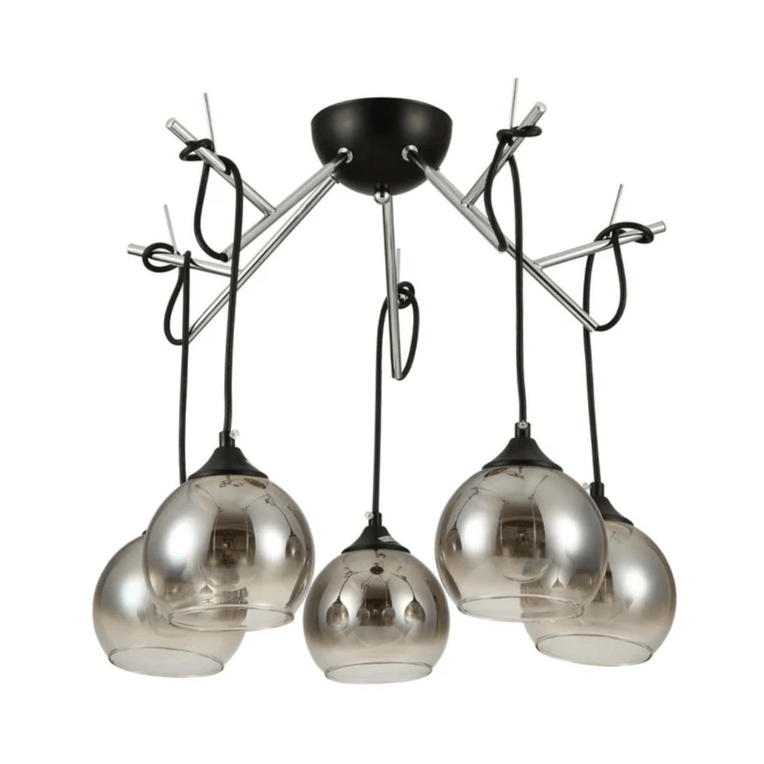 TKLD Pendant & Chandeliers Smoky Dome Glass Chrome 5 Lamps Twig Modern Ceiling Light - 40W