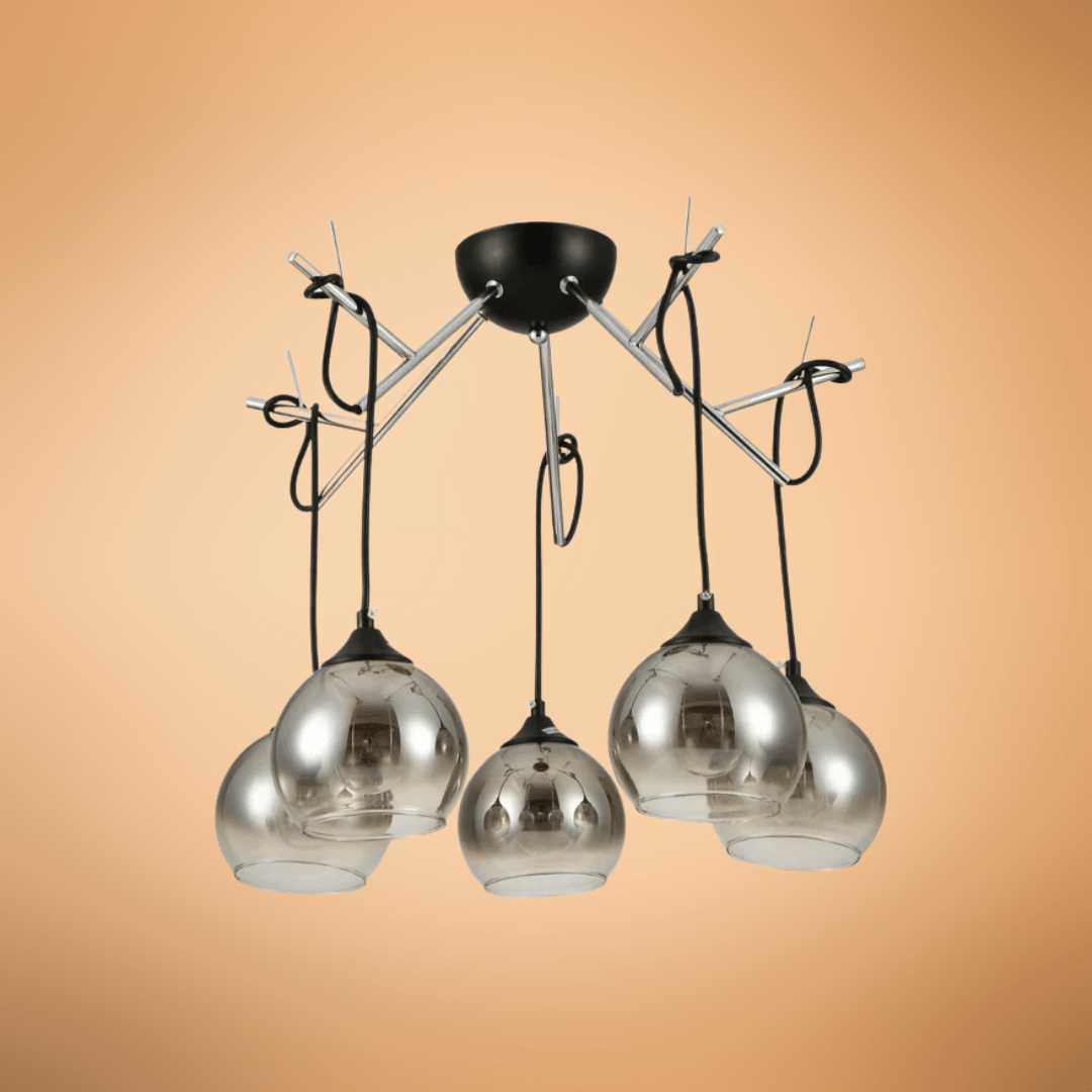 TKLD Pendant & Chandeliers Smoky Dome Glass Chrome 5 Lamps Twig Modern Ceiling Light - 40W