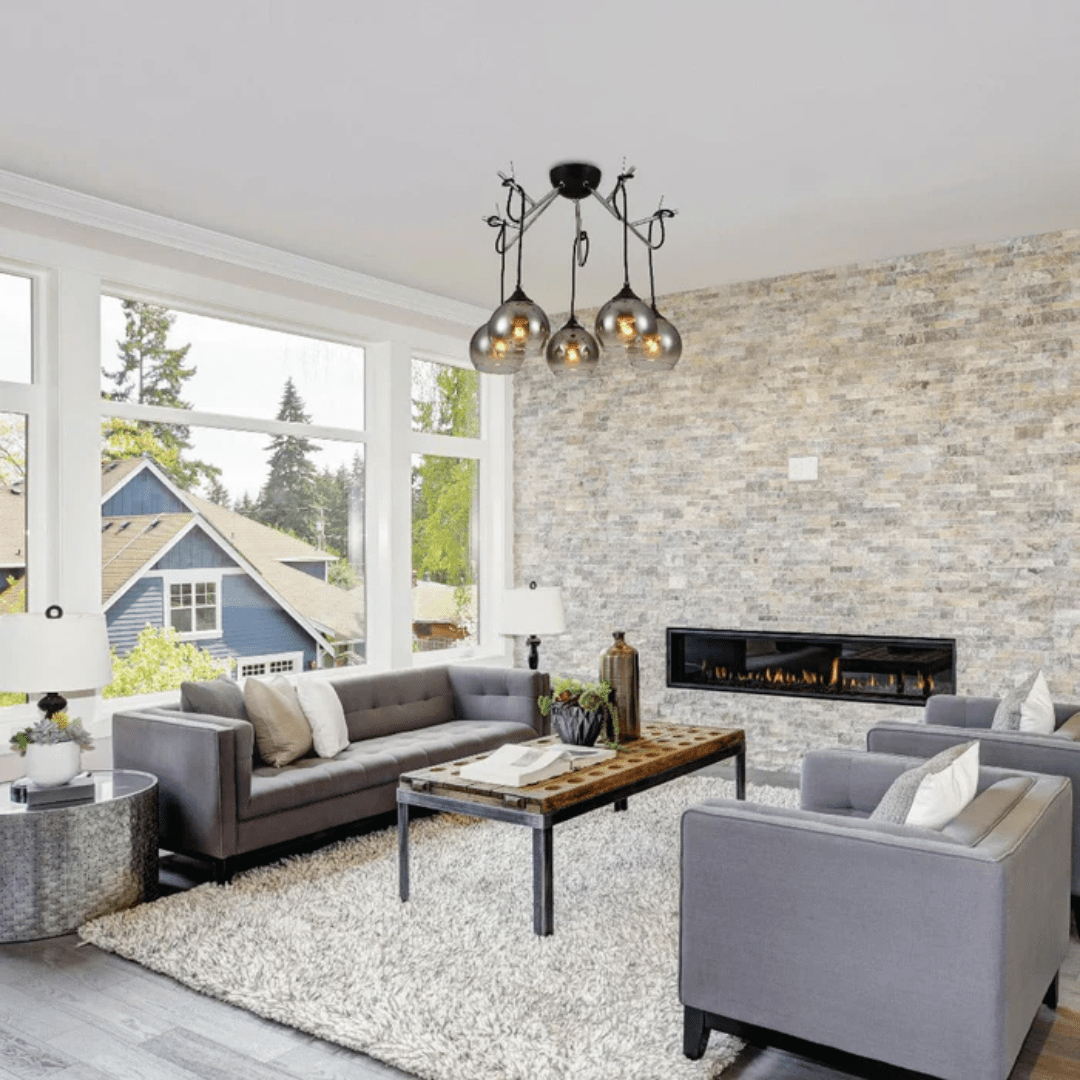 TKLD Pendant & Chandeliers Smoky Dome Glass Chrome 5 Lamps Twig Modern Ceiling Light - 40W