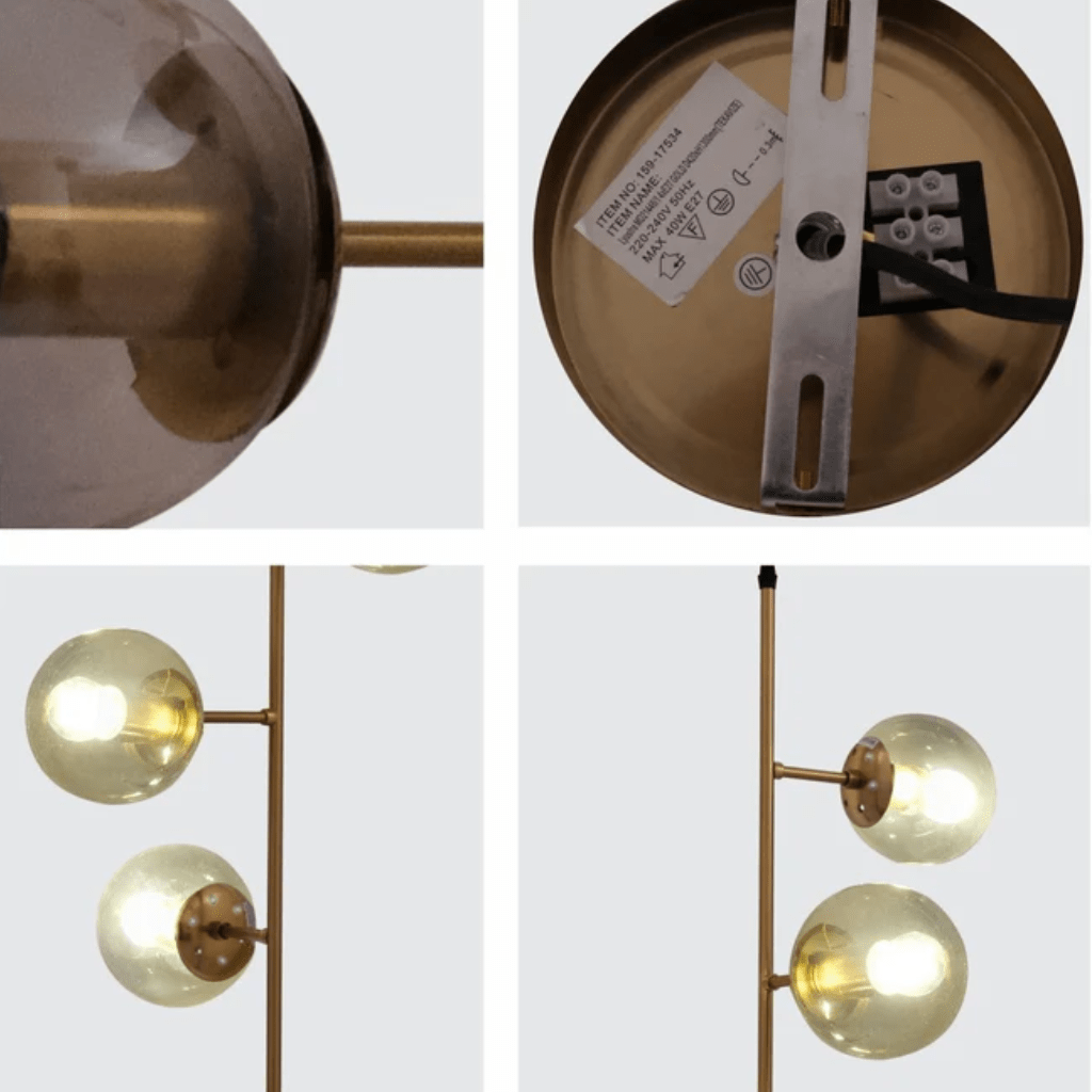 TKLD Pendant & Chandeliers Smoky Globe Glass Gold Metal Body Upward Pendant Ceiling Light 4xE27