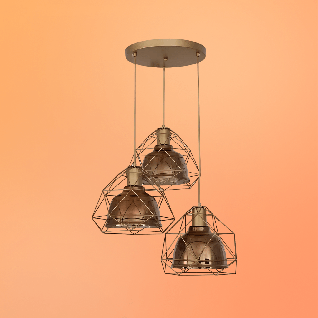 TKLD Pendant & Chandeliers Smoky Or Copper 3 Lamps Glass Metal Cage Pendant Ceiling Light - 40W