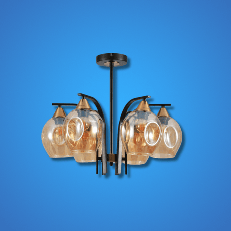 TKLD Pendant & Chandeliers Snowdrop 6 Lamp Amber Glass Black Body Semi Flush E27 Ceiling Light