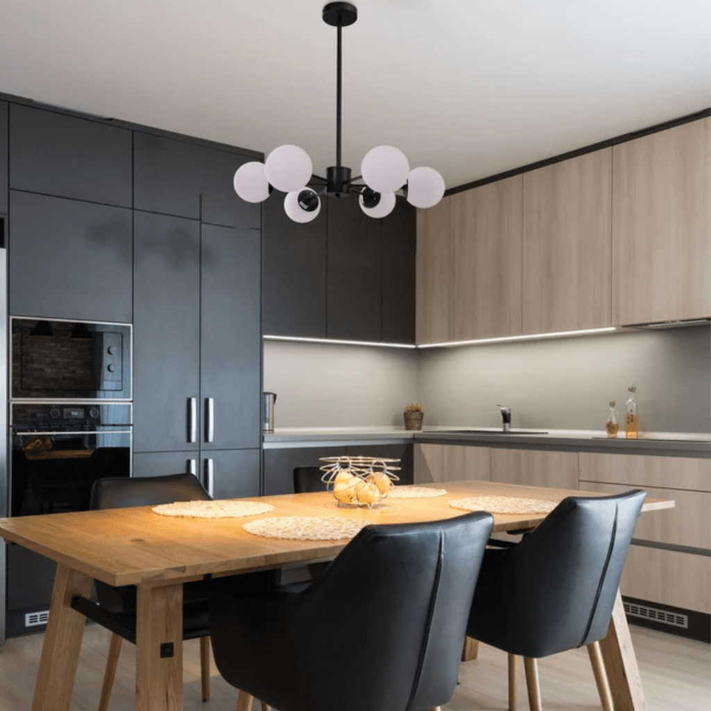 TKLD Pendant & Chandeliers Snowflake Opal Globe Glass Black Body Ceiling Light E27 - 6 Lamps