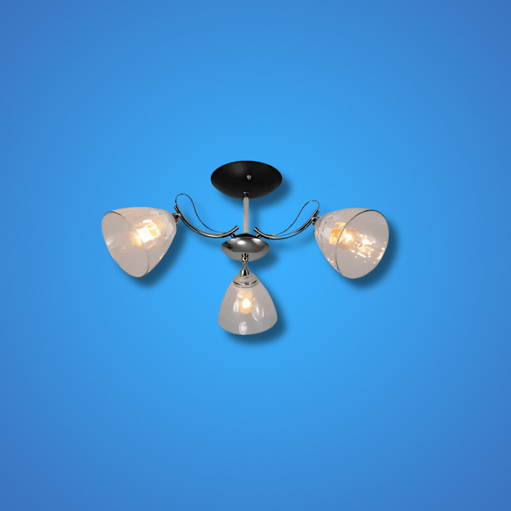 TKLD Pendant & Chandeliers Textured 3 Lamp Clear Cone Glass Chrome Semi Flush Ceiling Light