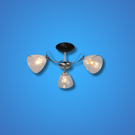 TKLD Pendant & Chandeliers Textured 3 Lamp Clear Cone Glass Chrome Semi Flush Ceiling Light