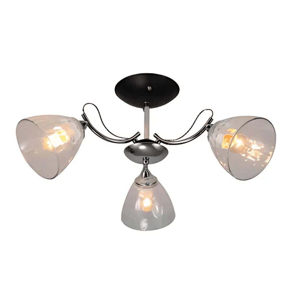 TKLD Pendant & Chandeliers Textured 3 Lamp Clear Cone Glass Chrome Semi Flush Ceiling Light