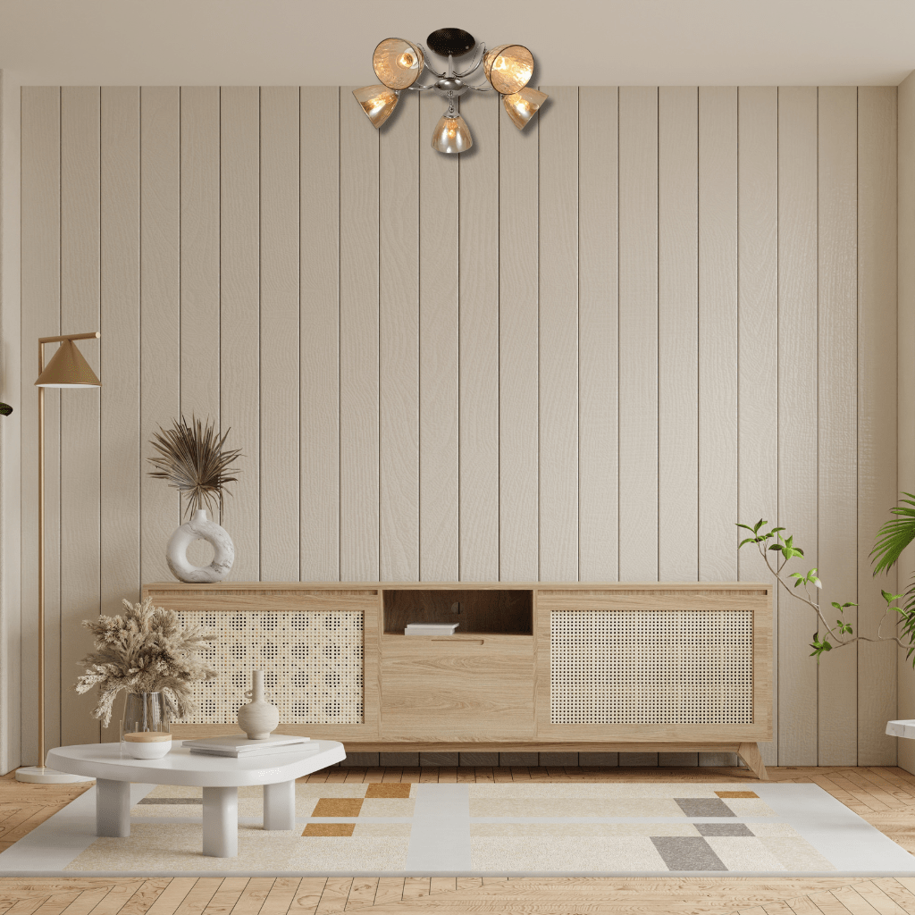 TKLD Pendant & Chandeliers Textured 5 Lamp Clear Cone Glass Chrome Semi Flush Ceiling Light