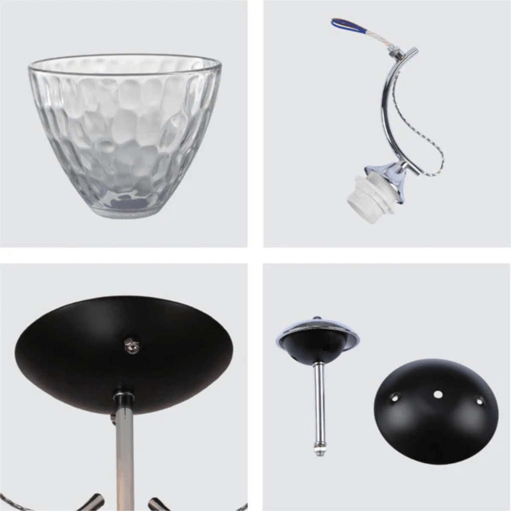 TKLD Pendant & Chandeliers Textured 5 Lamp Clear Cone Glass Chrome Semi Flush Ceiling Light