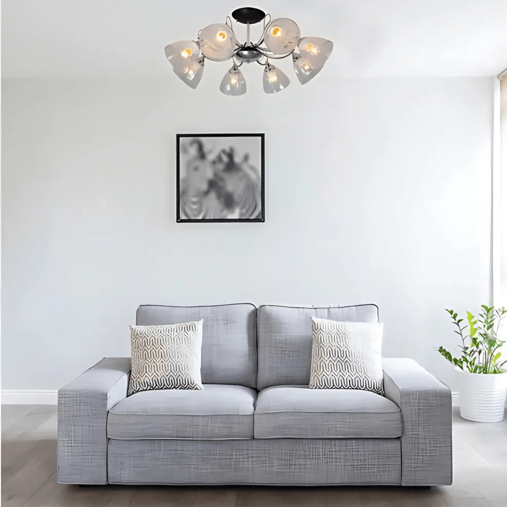 TKLD Pendant & Chandeliers Textured 8 Lamp Clear Cone Glass Chrome Semi Flush Ceiling Light