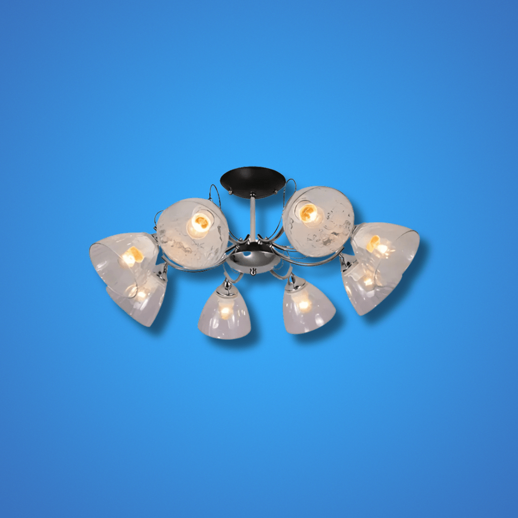 TKLD Pendant & Chandeliers Textured 8 Lamp Clear Cone Glass Chrome Semi Flush Ceiling Light