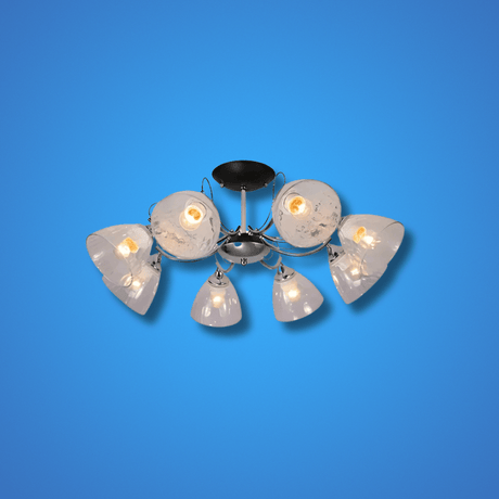 TKLD Pendant & Chandeliers Textured 8 Lamp Clear Cone Glass Chrome Semi Flush Ceiling Light