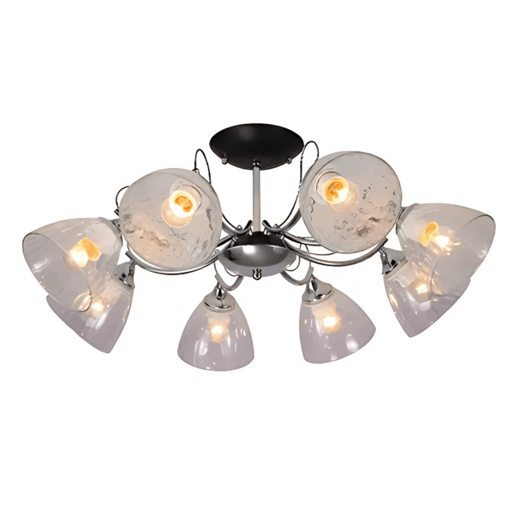 TKLD Pendant & Chandeliers Textured 8 Lamp Clear Cone Glass Chrome Semi Flush Ceiling Light