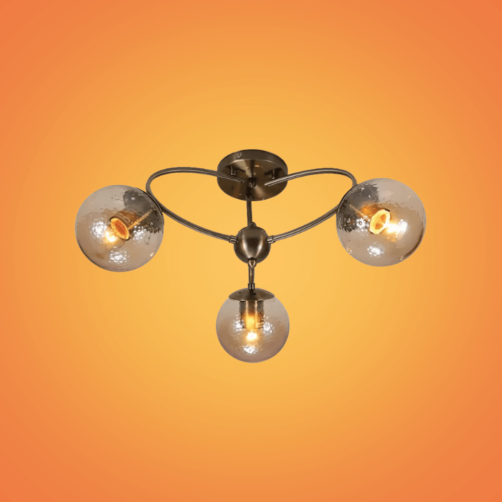 TKLD Ceiling Lights Textured Amber 3 Lamp Globe Semi Flush Ceiling Light - 40W