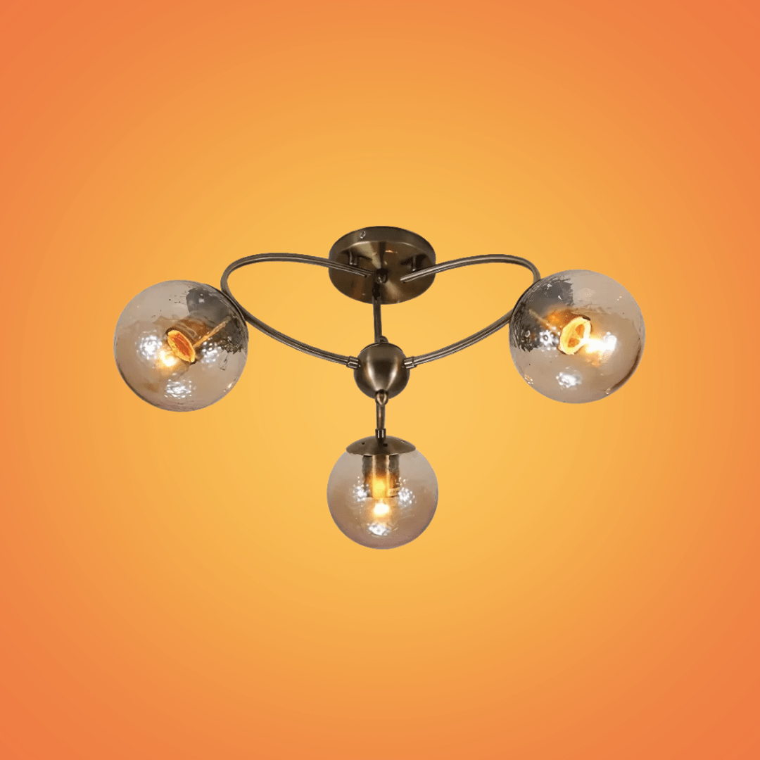 TKLD Ceiling Lights Textured Amber 3 Lamp Globe Semi Flush Ceiling Light - 40W