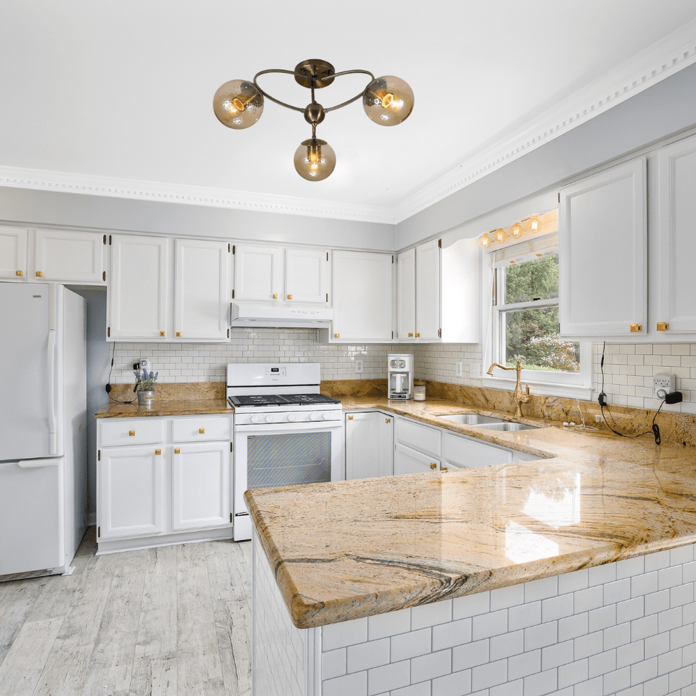 TKLD Ceiling Lights Textured Amber 3 Lamp Globe Semi Flush Ceiling Light - 40W