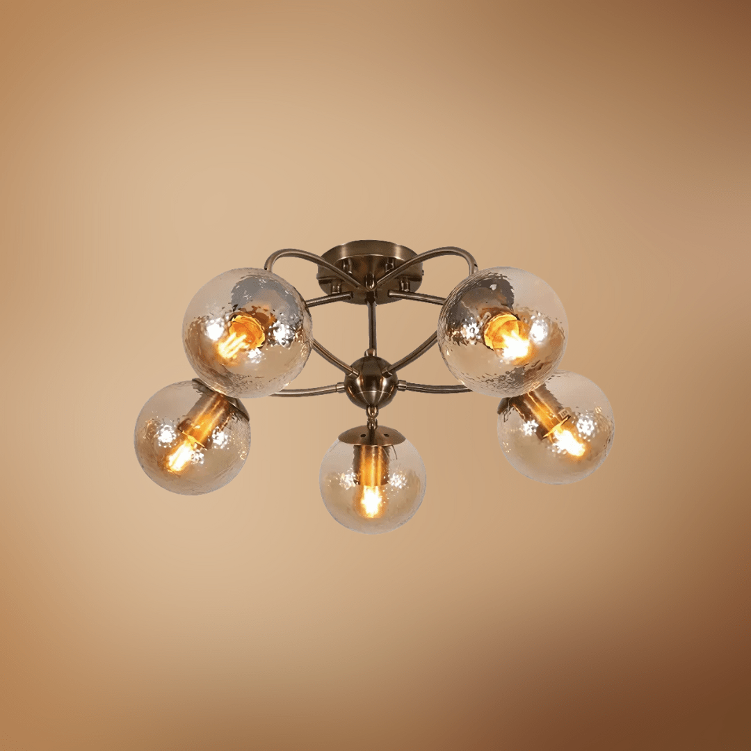 TKLD Ceiling Lights Textured Amber 5 Lamp Globe Semi Flush Ceiling Light - 40W