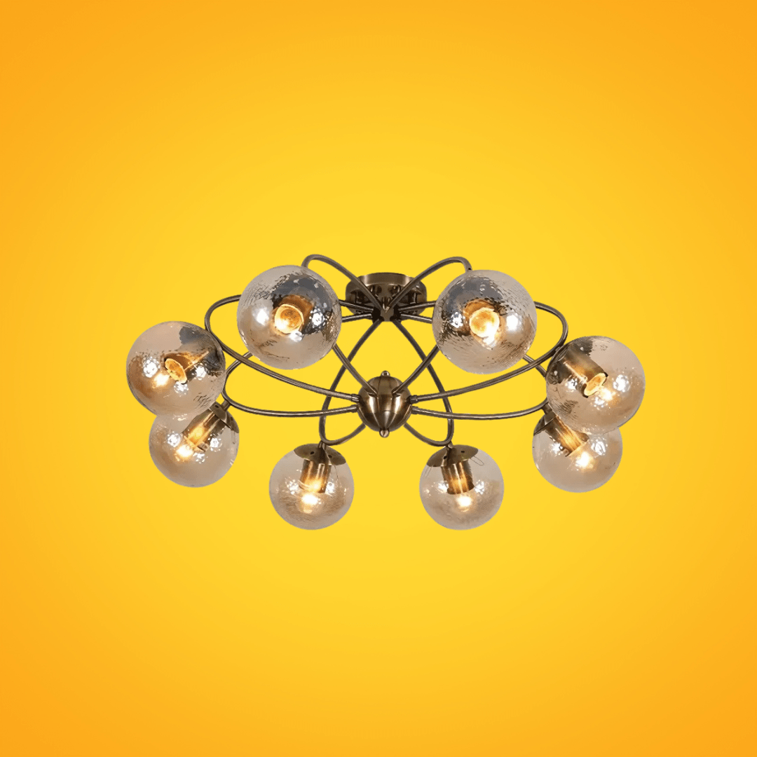 TKLD Ceiling Lights Textured Amber 8 Lamp Globe Semi Flush Ceiling Light - 40W