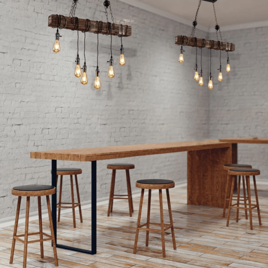 TKLD Pendant & Chandeliers Timber Iron and Wood Beam Island Ceiling Chandelier Light 6xE27