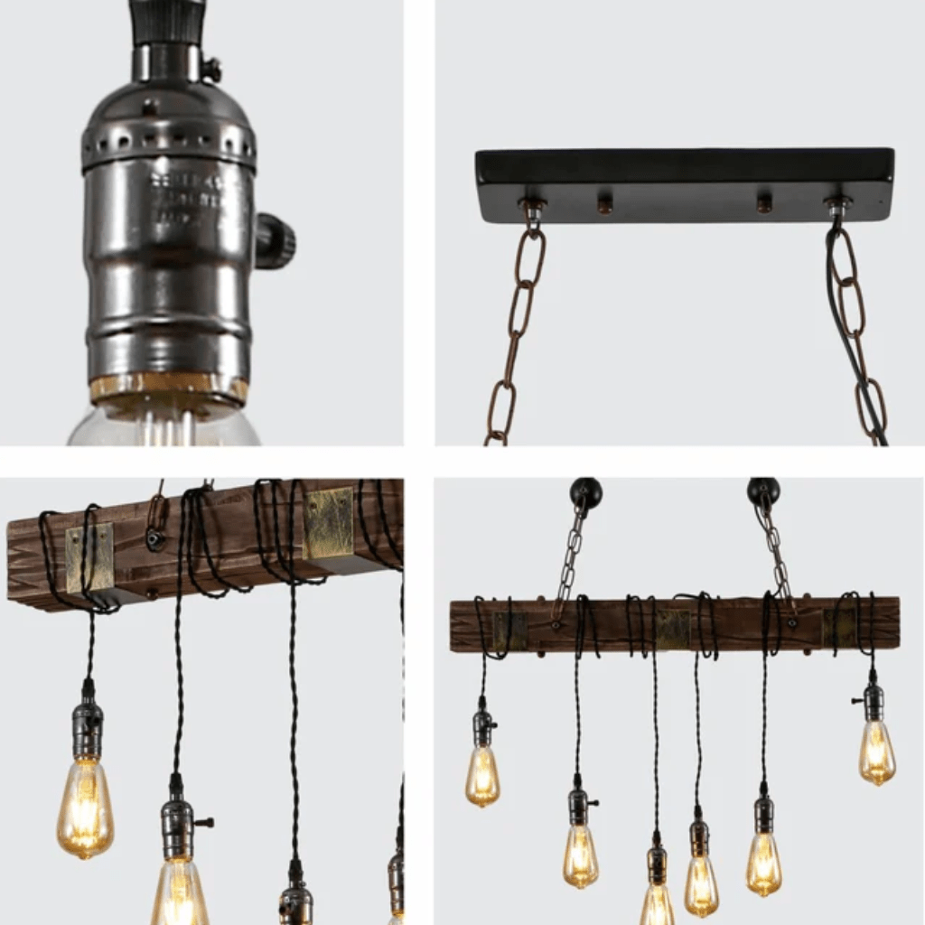 TKLD Pendant & Chandeliers Timber Iron and Wood Beam Island Ceiling Chandelier Light 6xE27