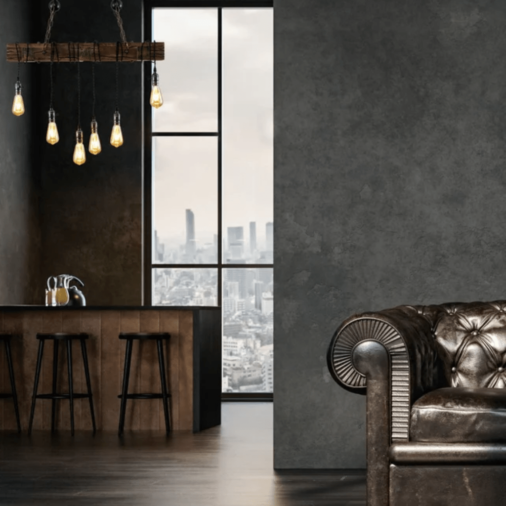 TKLD Pendant & Chandeliers Timber Iron and Wood Beam Island Ceiling Chandelier Light 6xE27