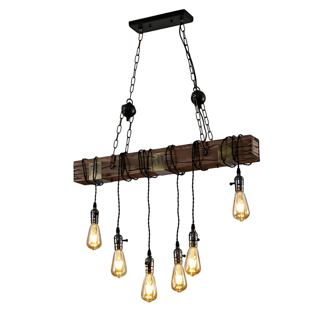 TKLD Pendant & Chandeliers Timber Iron and Wood Beam Island Ceiling Chandelier Light 6xE27