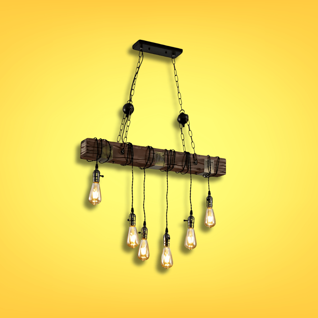 TKLD Pendant & Chandeliers Timber Iron and Wood Beam Island Ceiling Chandelier Light 6xE27