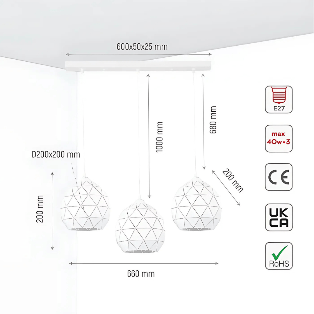 TKLD Pendant & Chandeliers Triangle White Pattern Metal Laser Island Pendant Ceiling Light - 40W