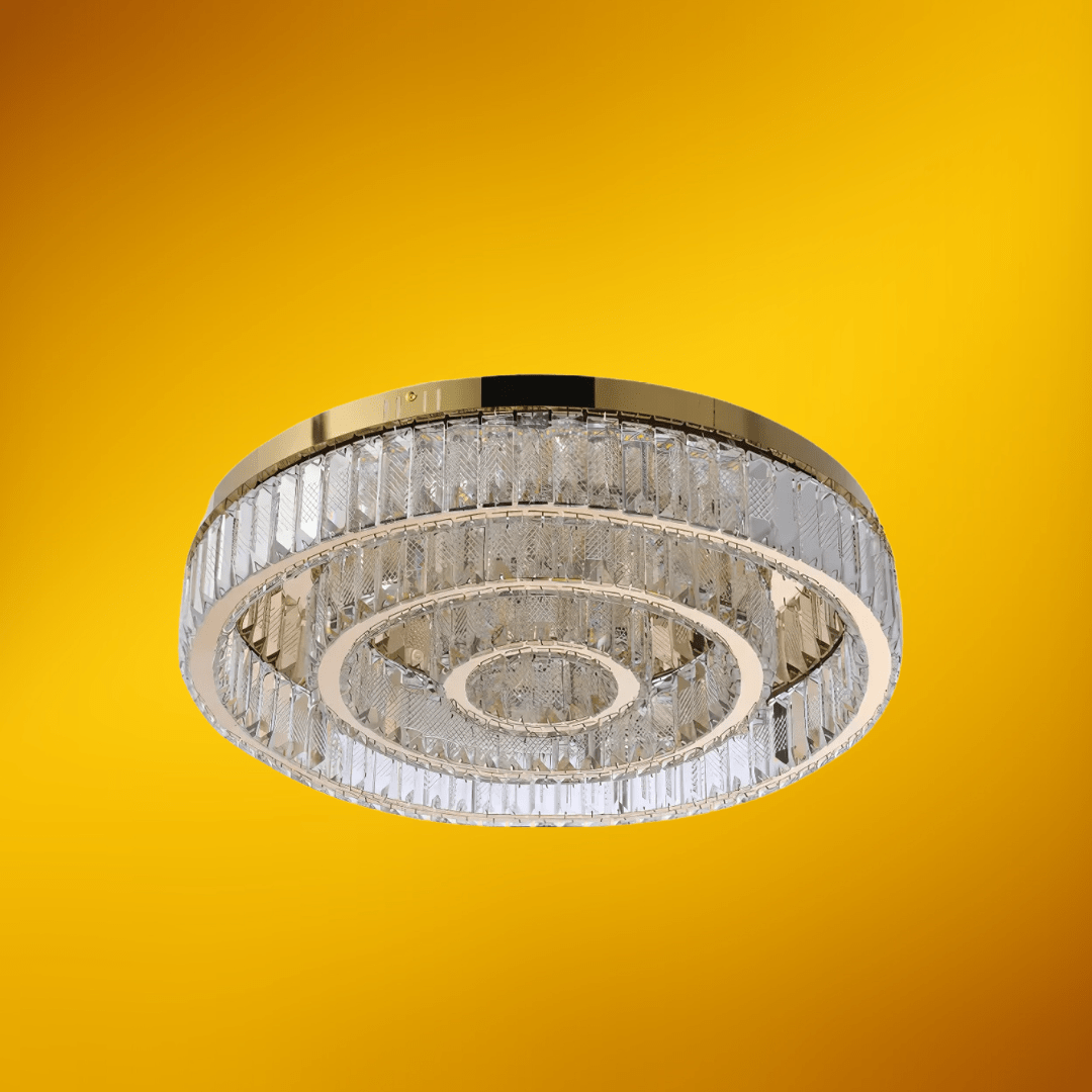 TKLD Pendant & Chandeliers Triple Nested Ring Crystal Flush Ceiling Chandelier Light with Remote Control - 48W