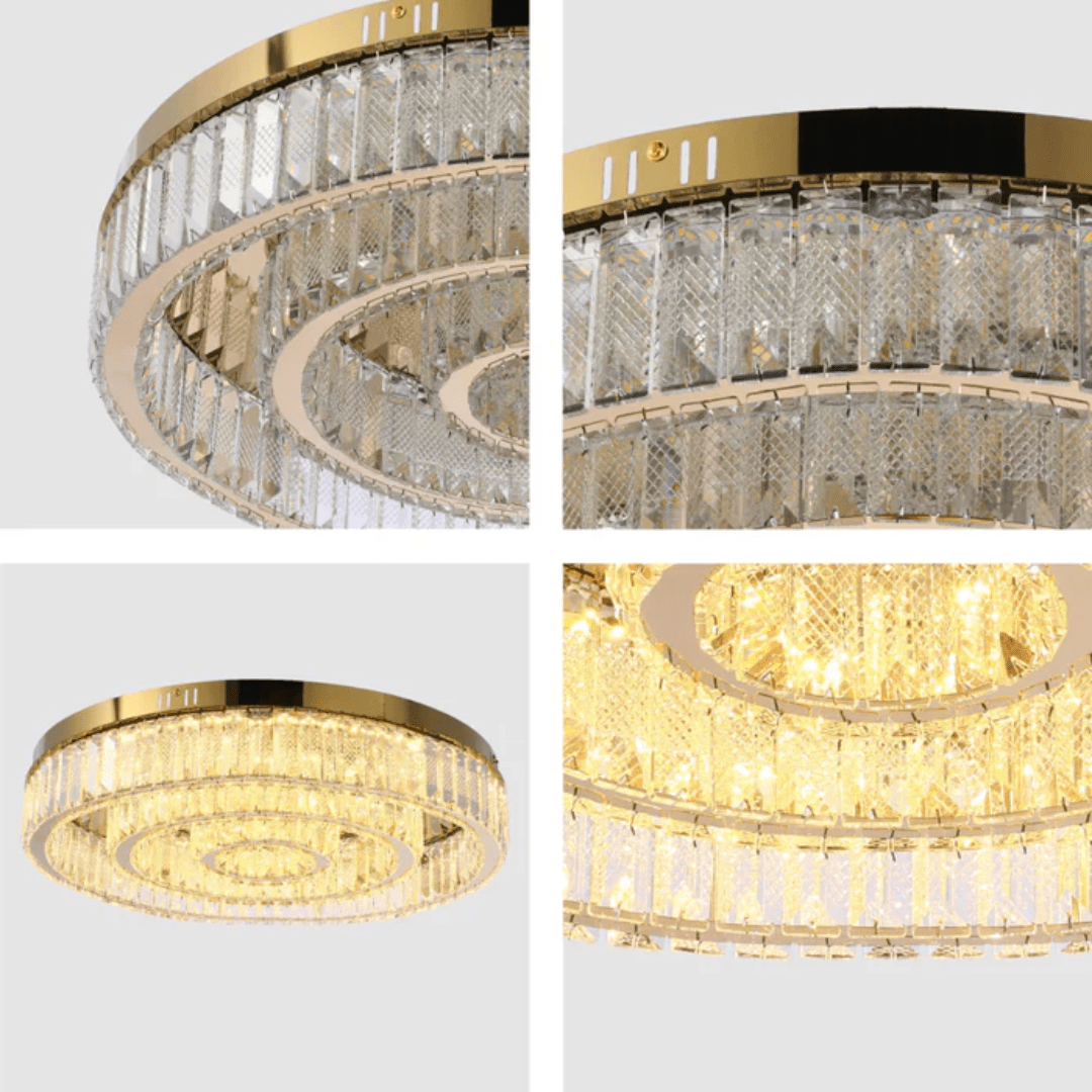 TKLD Pendant & Chandeliers Triple Nested Ring Crystal Flush Ceiling Chandelier Light with Remote Control - 48W