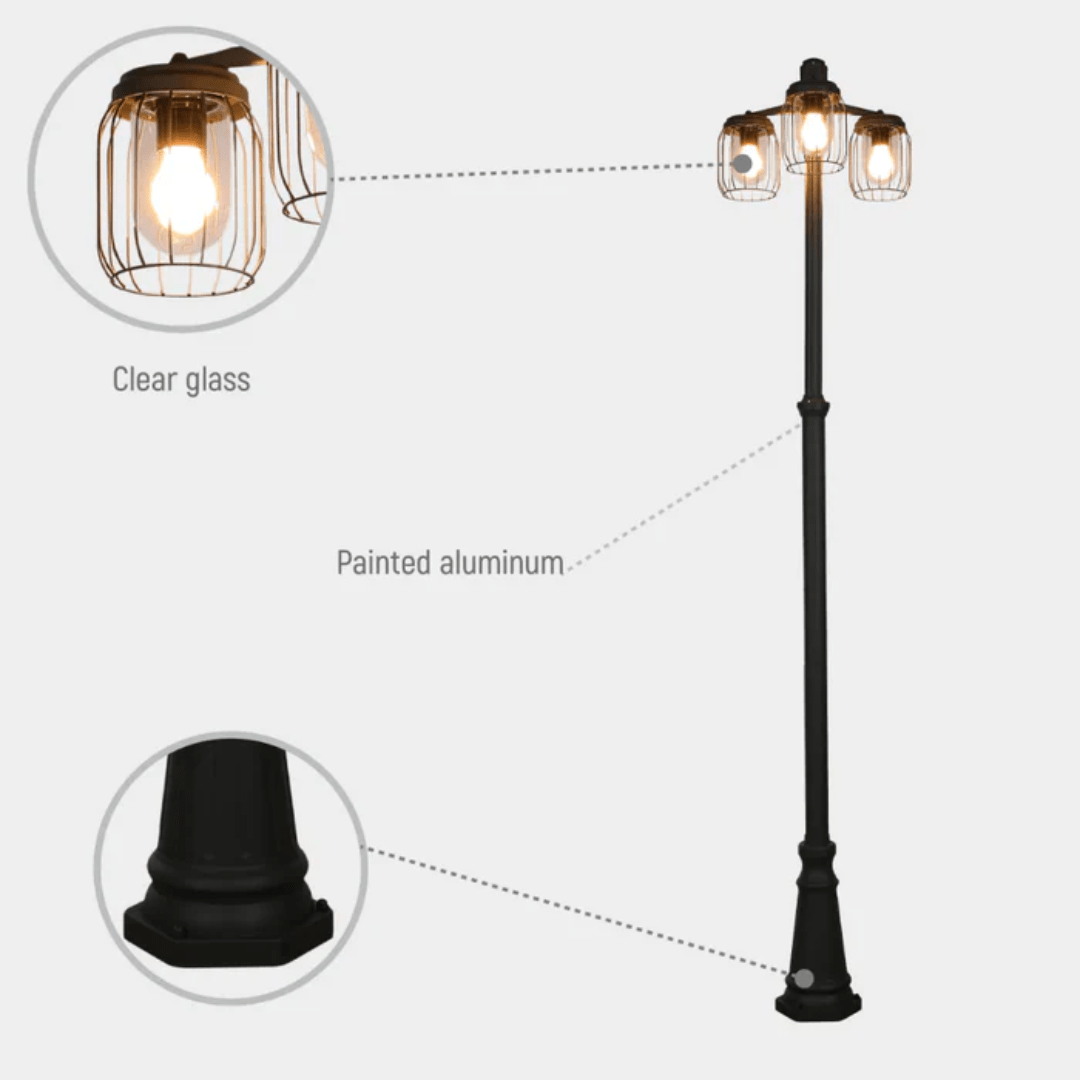 TKLD Outdoor Lighting Tuela Dark Grey Outdoor Garden Pathway Lamp Post - 3 X 40W