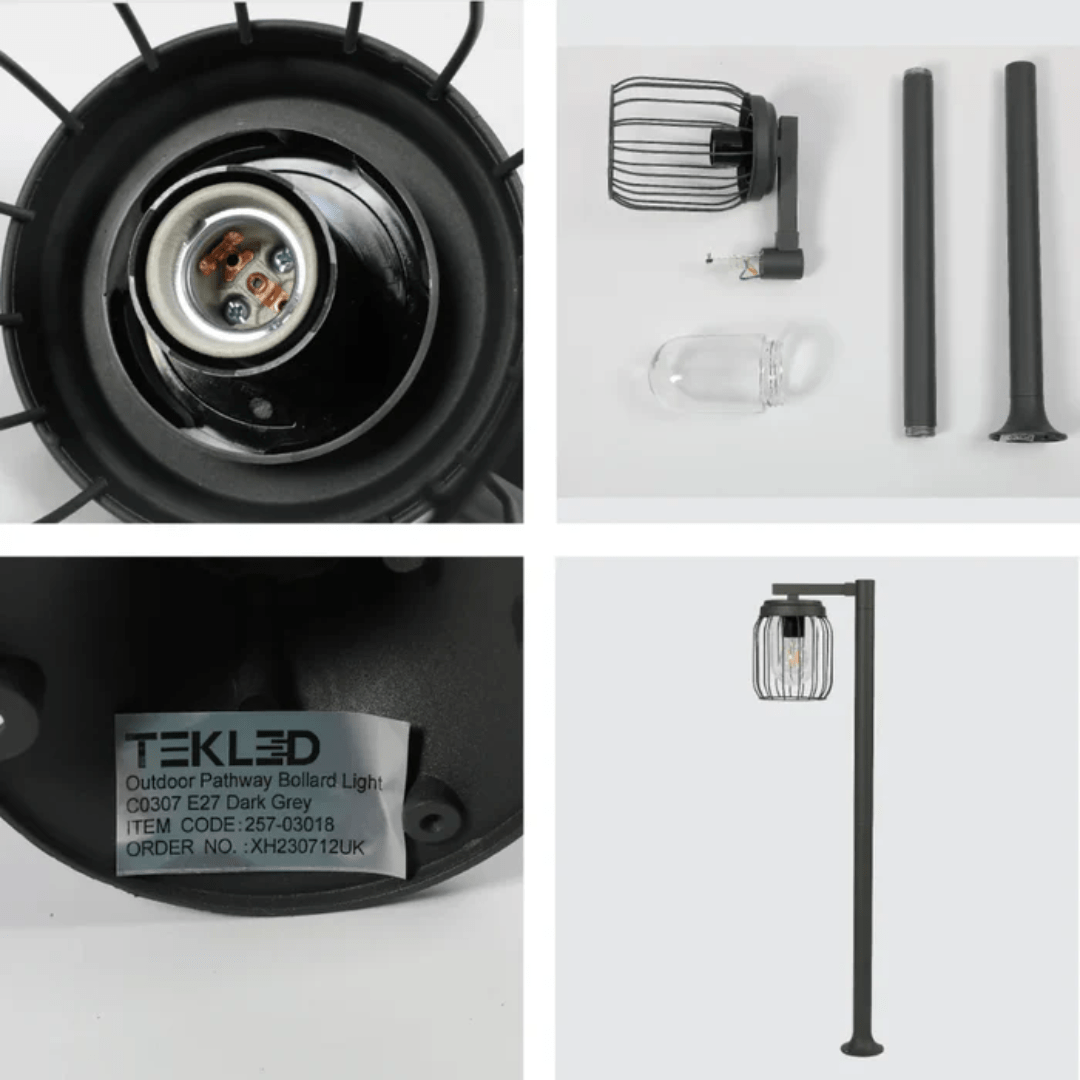 TKLD Outdoor Lighting Tuela Dark Grey Outdoor Pathway Bollard Lawn Light - 40W