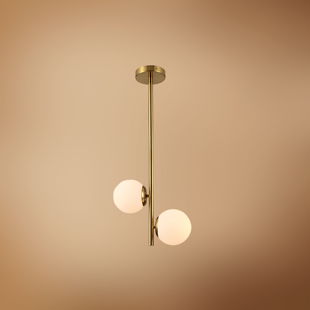 TKLD Ceiling Lights Vertical Opal 2 Opposite Lamps Glass Globes Gold Metal Body Ceiling Light - 40W