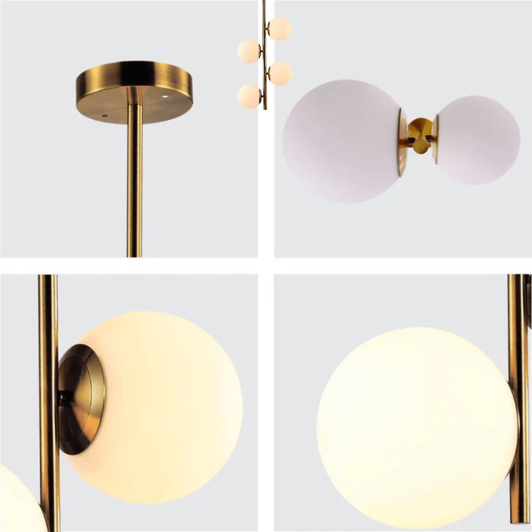 TKLD Ceiling Lights Vertical Opal 6 Opposite Lamps Glass Globes Gold Metal Body Ceiling Light - 40W