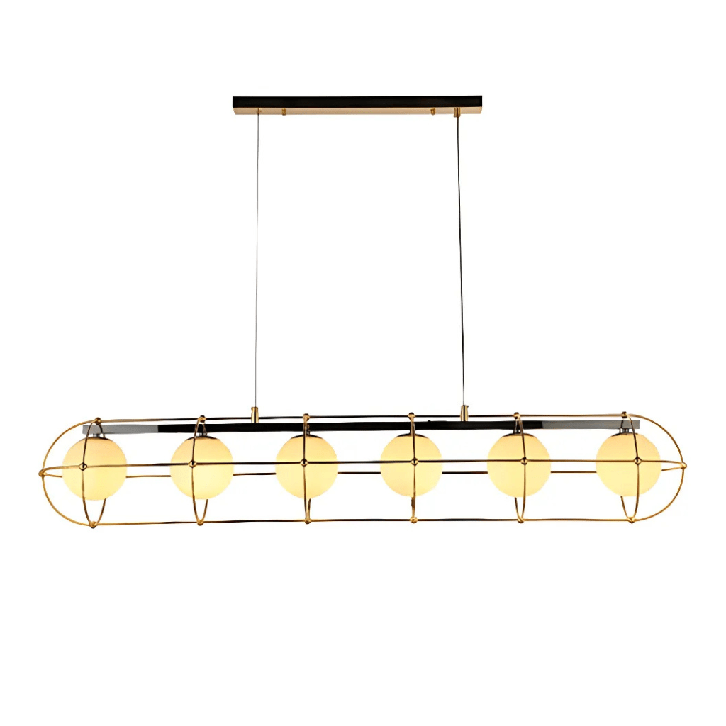 TKLD Pendant & Chandeliers Vintage-Modern Linear Orb G9 Chandelier with Geometric Gold Detailing