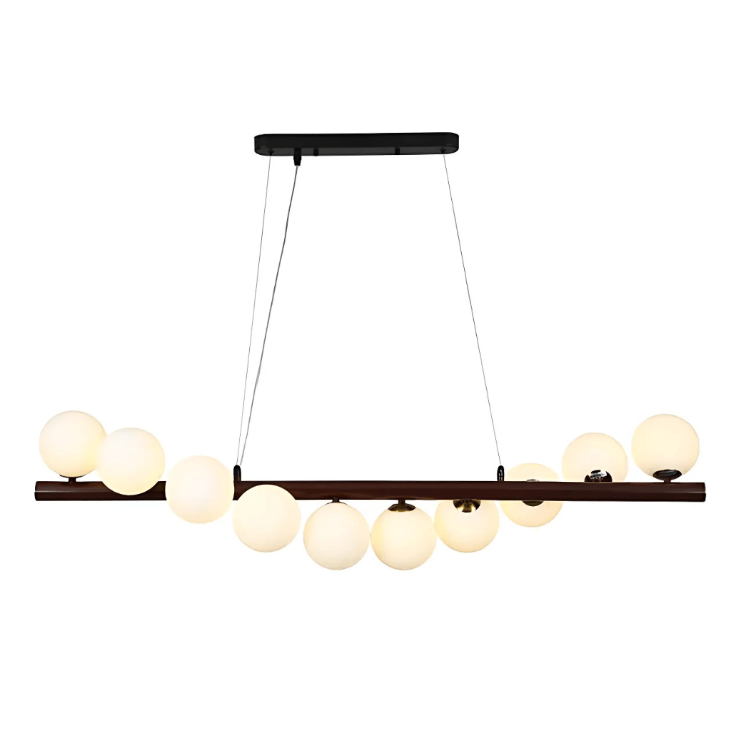 TKLD Pendant & Chandeliers Walnut Wood Finish Opal Glass Globes Kitchen Island 10xG9 Chandelier Ceiling Light