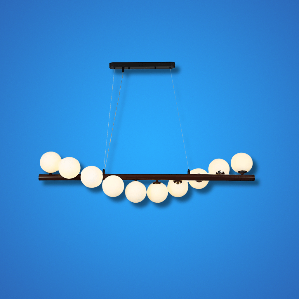 TKLD Pendant & Chandeliers Walnut Wood Finish Opal Glass Globes Kitchen Island 10xG9 Chandelier Ceiling Light