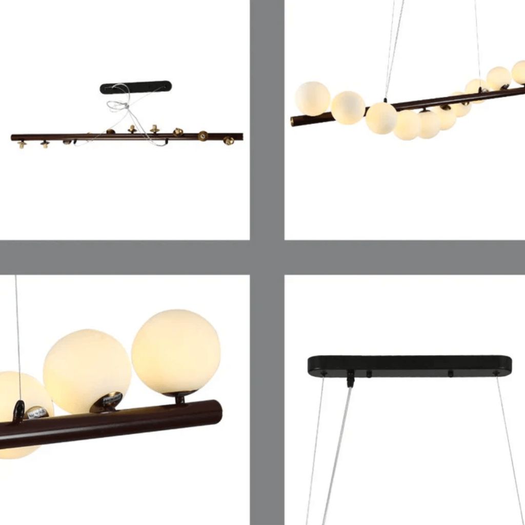 TKLD Pendant & Chandeliers Walnut Wood Finish Opal Glass Globes Kitchen Island 10xG9 Chandelier Ceiling Light