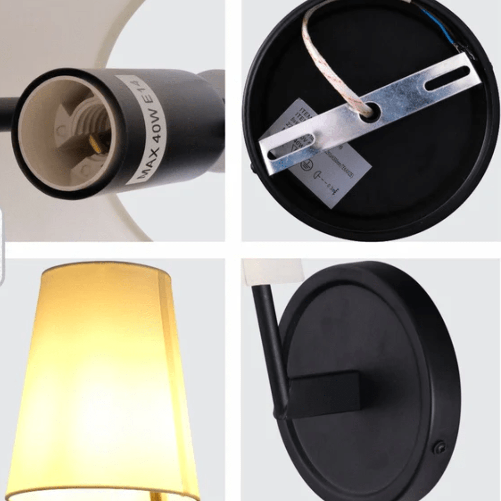 TKLD Wall & Sconce Lights White Fabric Black Metal Body Wall Light E14 Fitting