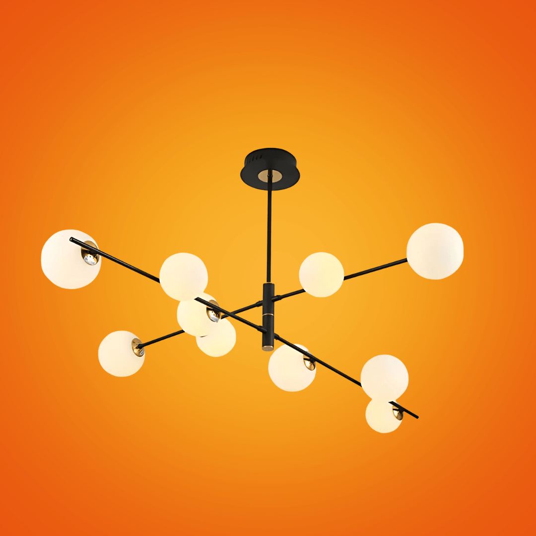 TKLD Ceiling Lights White Globe 10 Lamp Glass Black Rod Body Ceiling Light - 7W