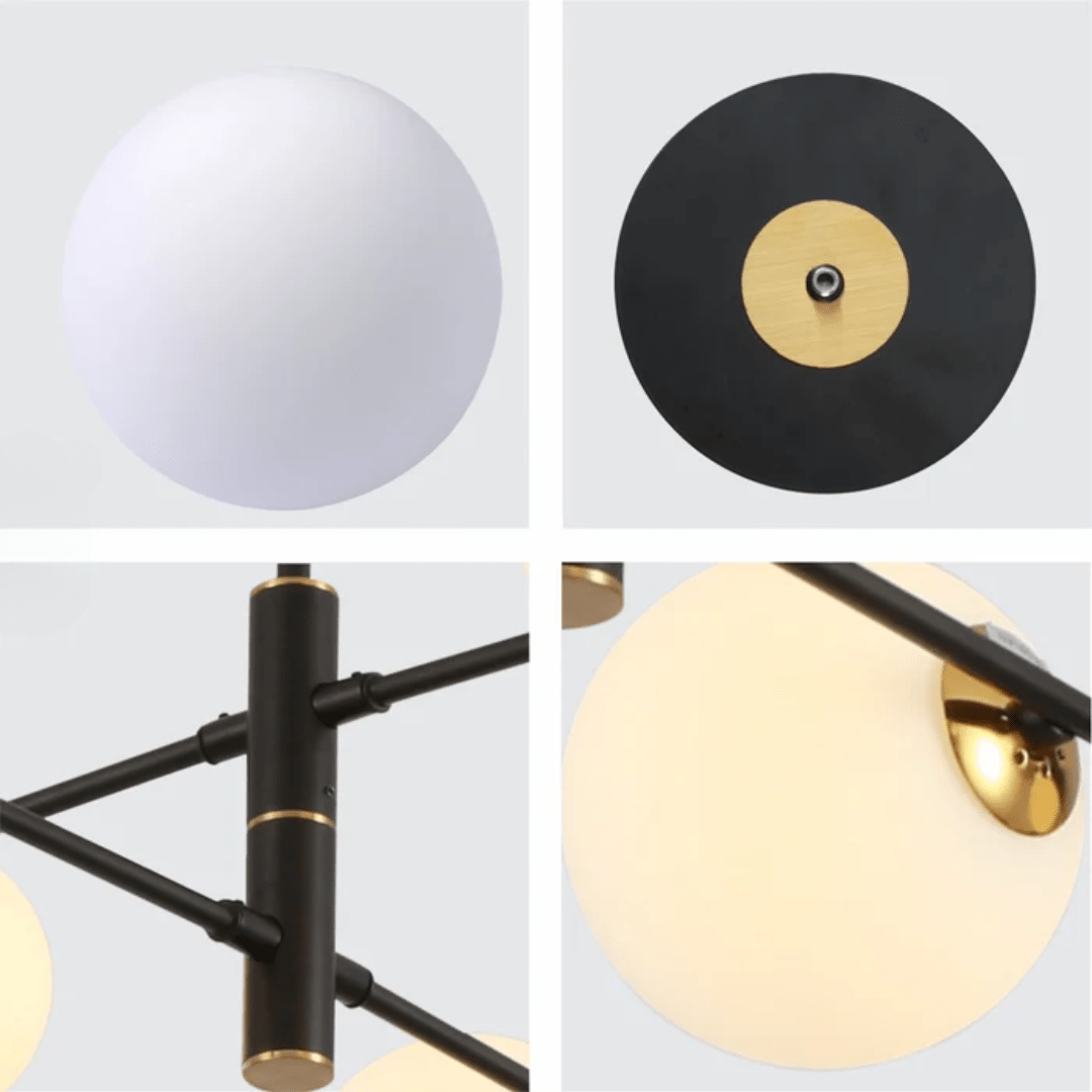 TKLD Ceiling Lights White Globe 10 Lamp Glass Black Rod Body Ceiling Light - 7W