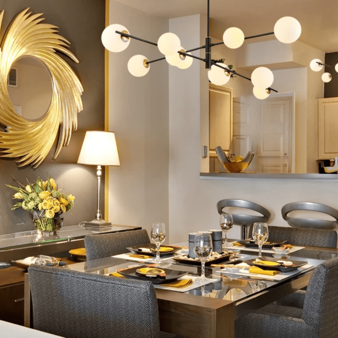 TKLD Ceiling Lights White Globe 10 Lamp Glass Black Rod Body Ceiling Light - 7W