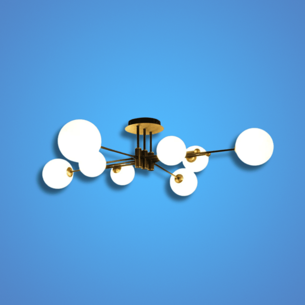TKLD Pendant & Chandeliers White Globe Glass Black Rod Body Semi Flush 8xG9 Ceiling Light