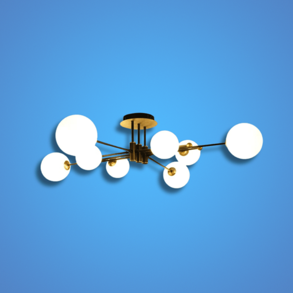 TKLD Pendant & Chandeliers White Globe Glass Black Rod Body Semi Flush 8xG9 Ceiling Light